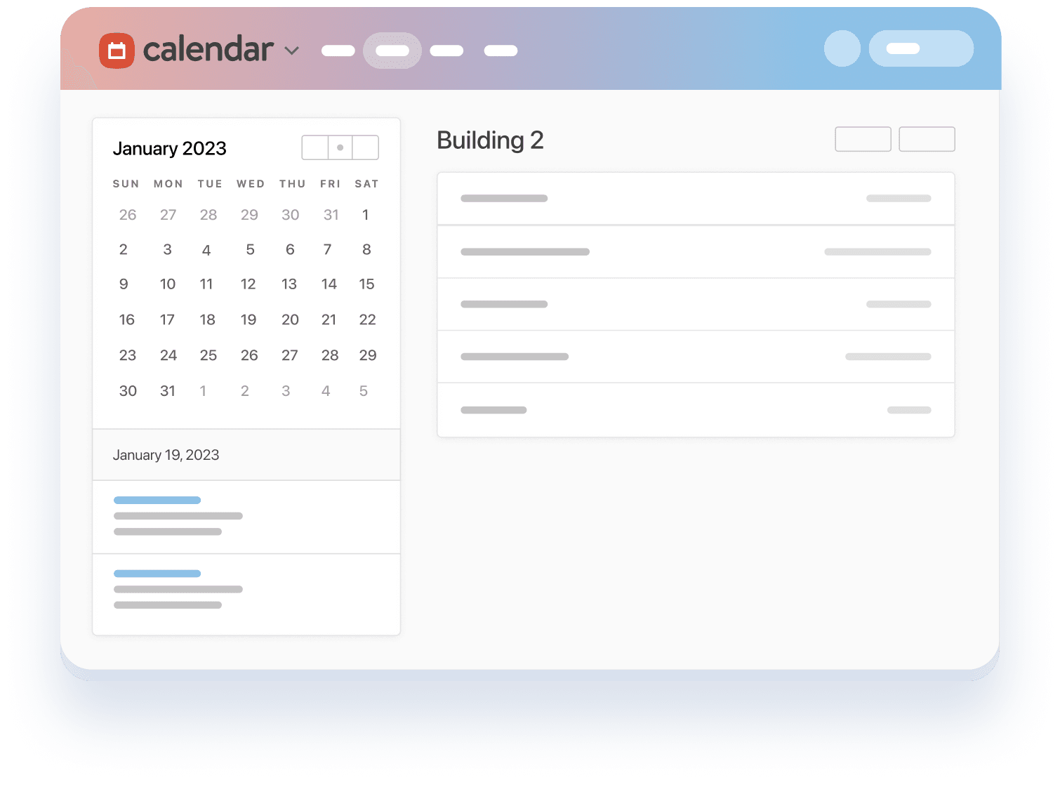 Illustration of simple interface of Planning Center Calendar of booking a room