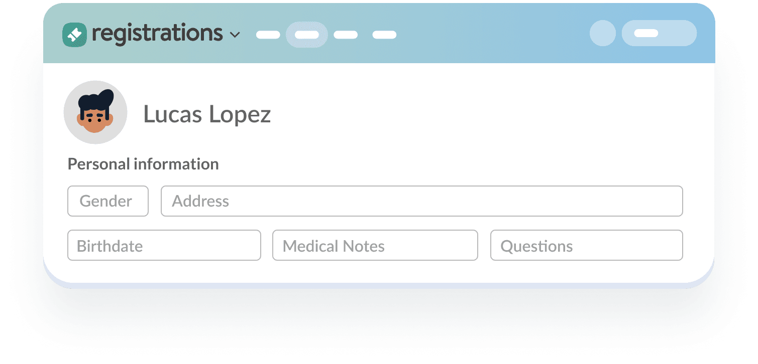 Illustration of simple interface of Planning Center Registrations showing attendee information