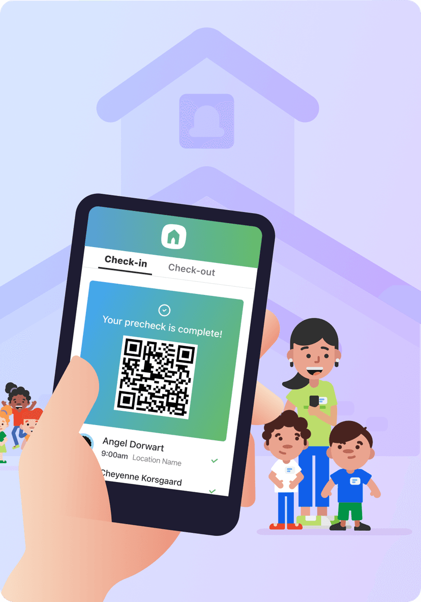 A phone showing a pre-check barcode for a parent checking their children in to a church event.