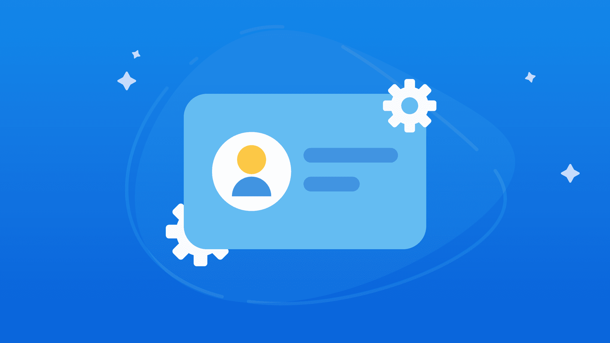 A blue card with a yellow stick figure avatar next to text.