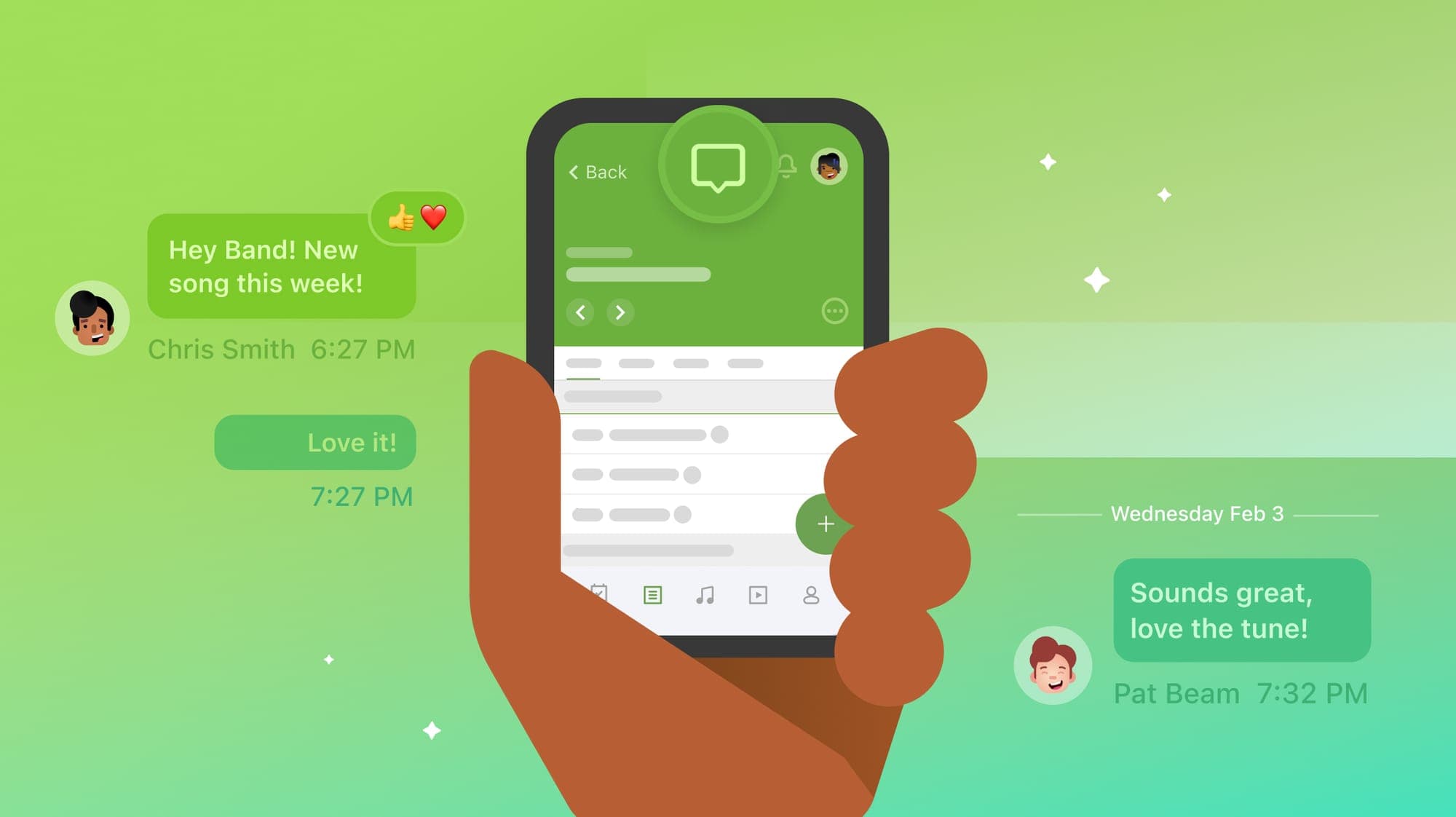 A hand holding a phone with the Service mobile app chat option on the screen.