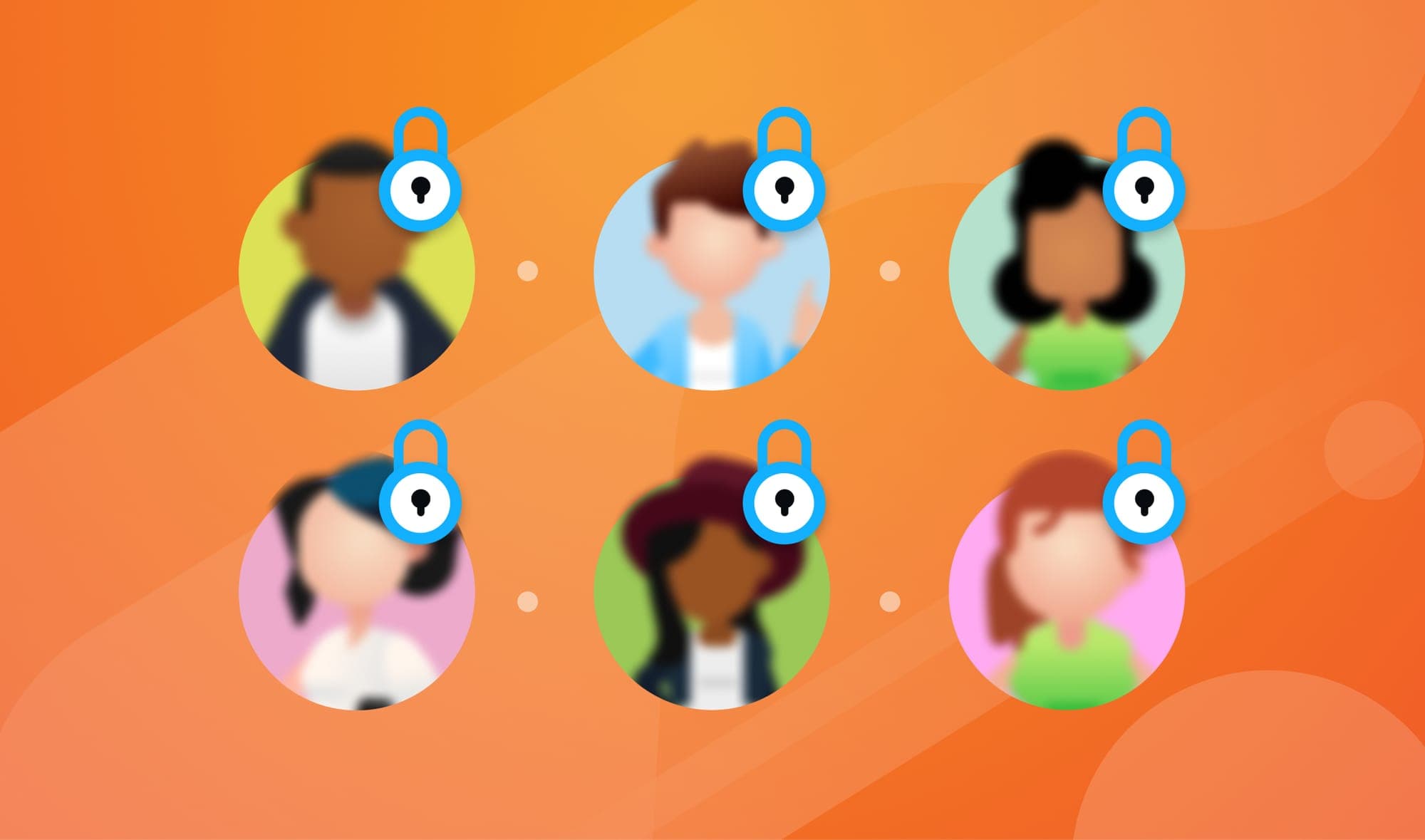 Six blurred avatars with lock icons on each one.