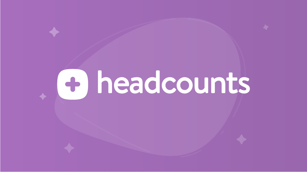 The white Headcounts text logo against a purple background.