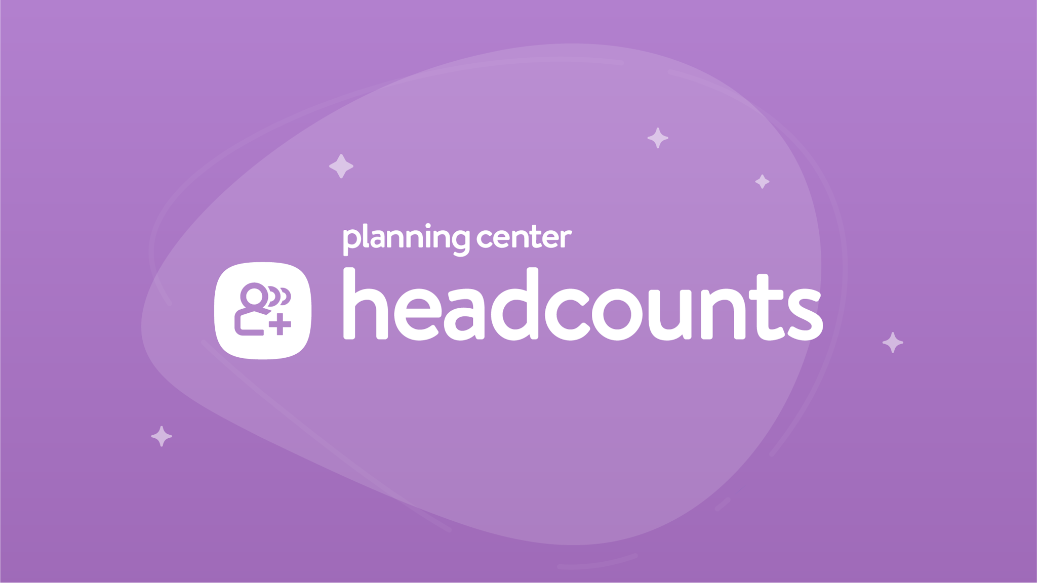 The Planning Center Headcounts typeface in white against a lavender background.